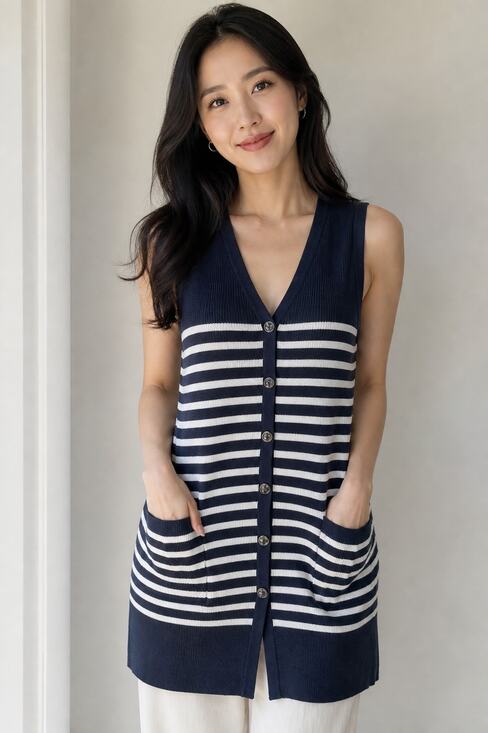 Ellen Tracy Dresses & Skirts - Ellen Tracy Striped Knit Sleeveless Button Dress XL